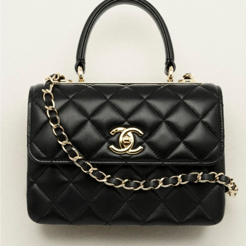 New in Box Chanel Small Trendy CC Top Handle Bag Black wChampagne Gold Hardware